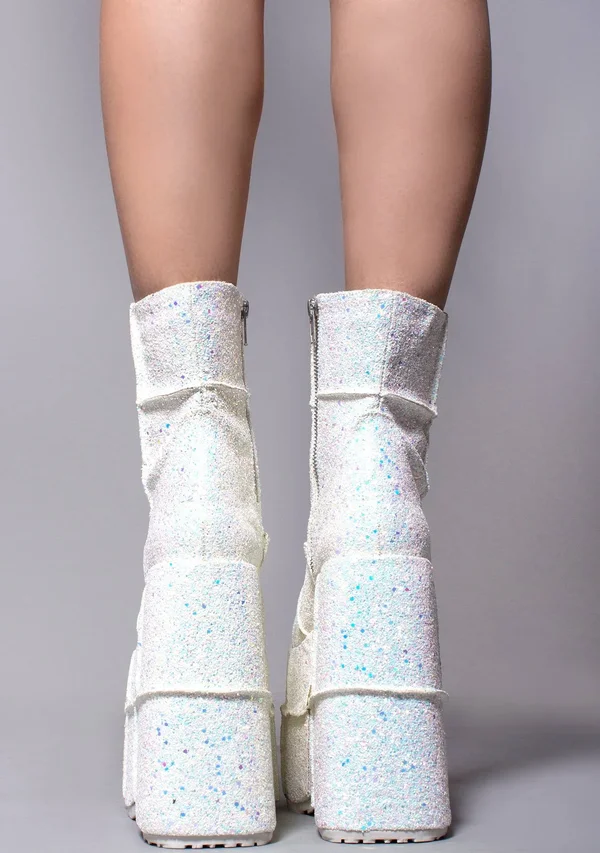 STACK-201G - Men's GOGO Platform Wedge Glitters Ankle Boots, White Size : 7 - FUNkyPair.com