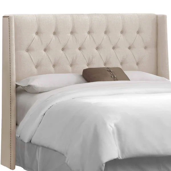 Skyline Furniture Custom Tufted Linen Wingback Headboard (California King - Talc), Beige