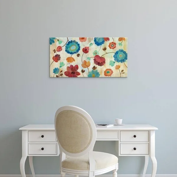 Easy Art Prints Silvia Vassileva's 'Coral and Teal Garden III' Premium Canvas Art - 18 x 36 - Modern Black Frame