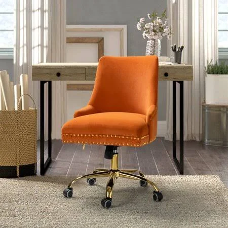 Bella Swivel Nailhead Trim Task Chair in Ivory - Size: 23, Orange