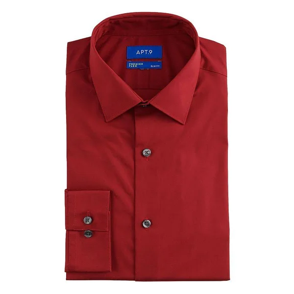 Men's Apt. 9 Premier Flex Slim-Fit Spread-Collar Dress Shirt - Size: Large-32/33, Med Red