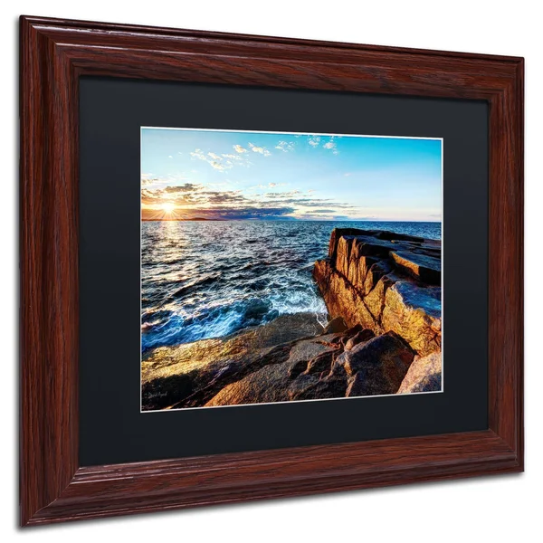 Trademark Art &Sunrise Over The Atlantic in Maine& by David Ayash Framed Photographic Print Size: 11x22 H x 14x22 W - Matte Color