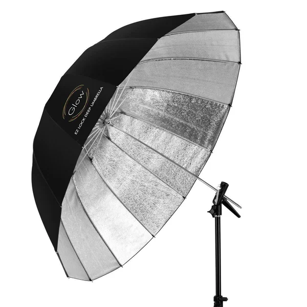 Glow Easy Lock Large Deep Beaded Silver Fiberglass Umbrella 51x22
