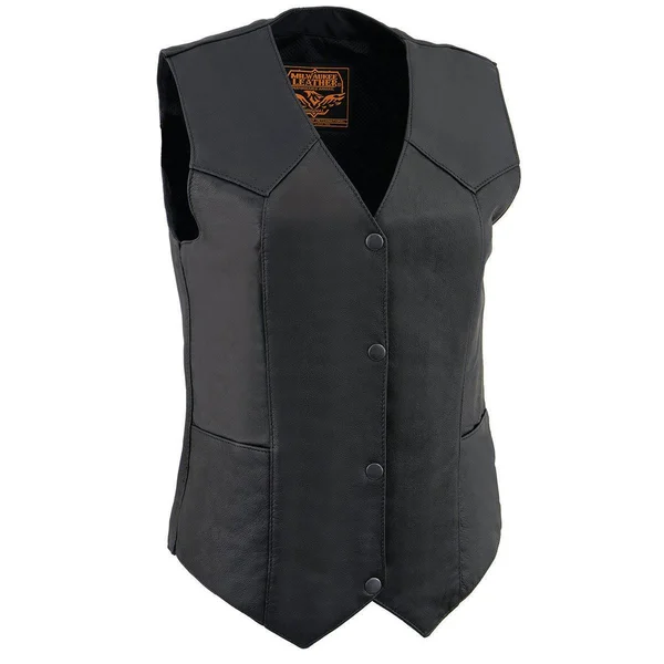 Milwaukee Leather Mll4545 Ladies Black Lightweight Classic Four Snap Leather Vest - Black, Medium