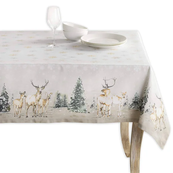 Maison D Hermine Deer in The Woods 100% Cotton Tablecloth 60 inch by 108 inch.
