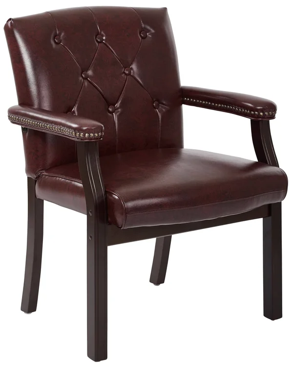 Office Star Traditional Visitors Chair with Padded Arms, Burgundy