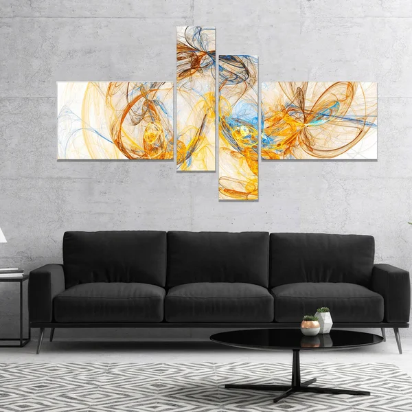 Designart 'Billowing Smoke Yellow' Abstract Canvas Art Print - 60 in. Wide x 32 in. High - 4 Panels