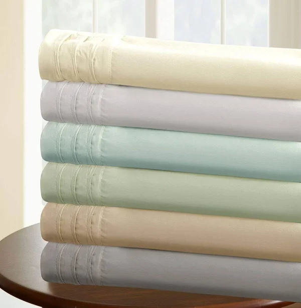 Solid 4 Piece Sheet Set with Pintuck Hem Misty Blue, California King