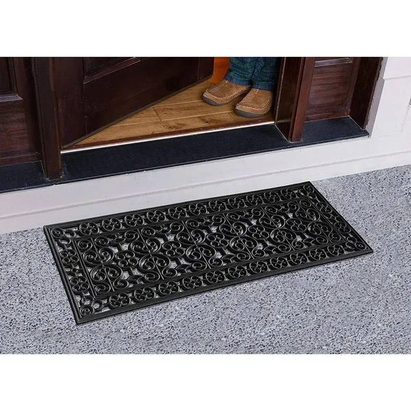 A1HC Scrollwork 18 in. x 48 in. 100% Rubber Beautifully Hand Finished Elegant Large Doormat for Indoor/Outdoor Use - Copper