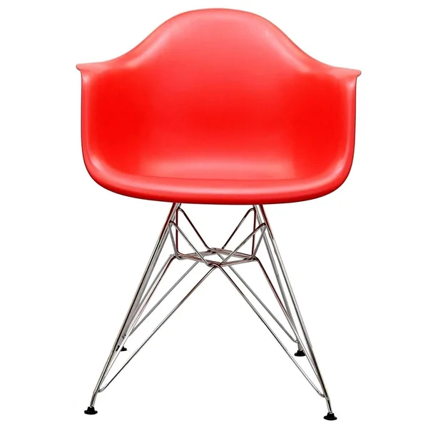 Modway Paris Mid-Century Modern Molded Plastic Armchair in Red
