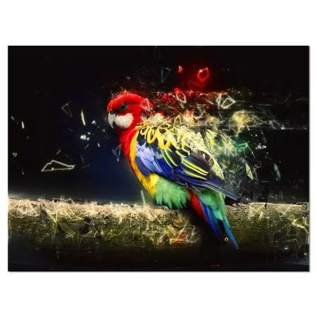 Design Art 'Colorful Parrot on Branch' Graphic Art on Wrapped Canvas - Size: 30 inch x 40 inch, Blue