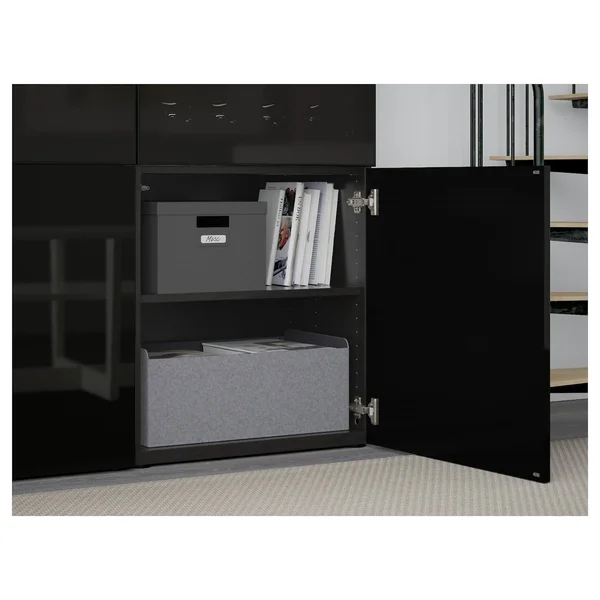 IKEA - BESTÅ Storage Combination w/Glass Doors, Black-brown/Selsviken High Gloss/Black Smoked Glass, 47 1/4x16 1/2x76