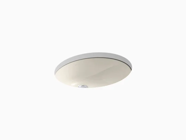 KOHLER K-2210-G-47 Caxton Oval 17x22 X 14x22 Under-Mount Bathroom Sink with Glazed Underside and Clamp Assembly - Almond