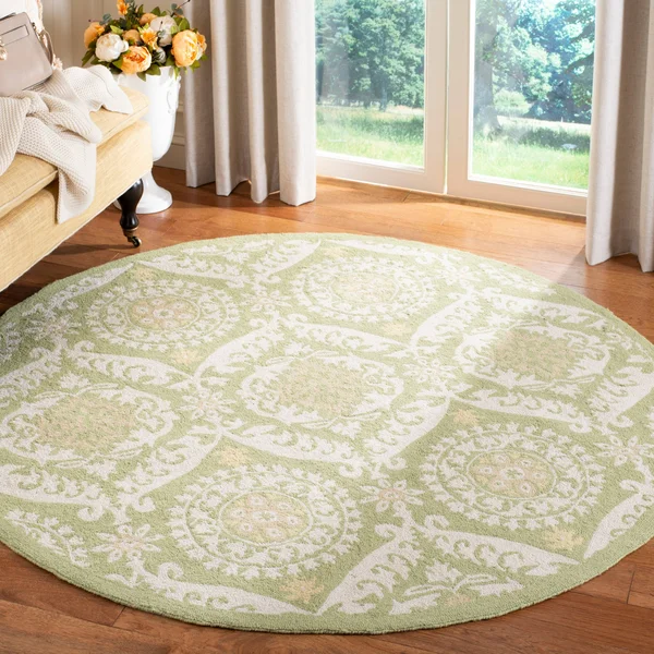 Safavieh Chelsea HK356B Green, Beige Rug 8& x 8& Round
