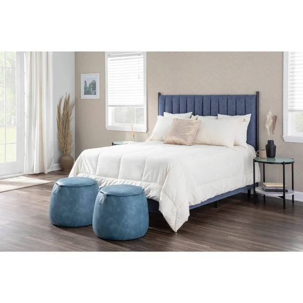 Chloe Queen Headboard in Black Metal & Faux Leather - Grey