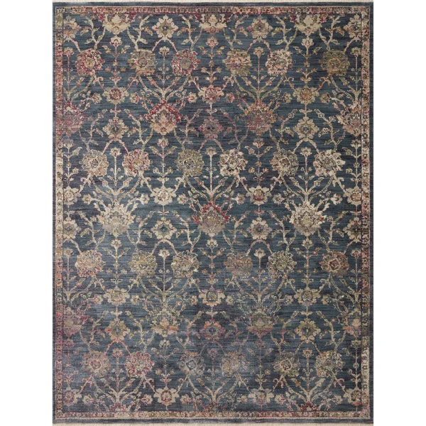 Alexander Home Jewel Fringed Floral Vintage Area Rug - 2&-7x22 x 10& Runner - Navy - Multi