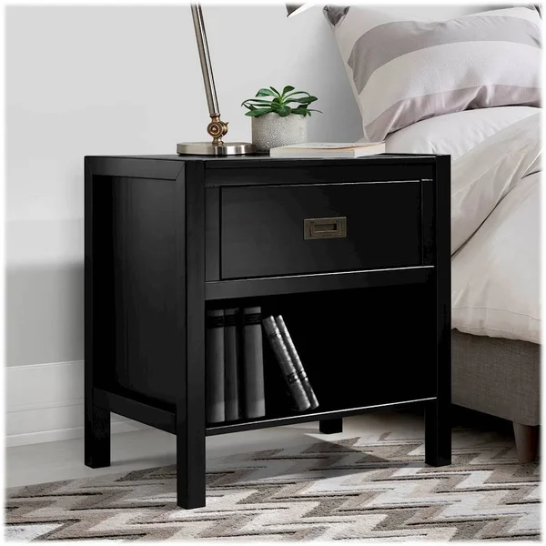 Walker Edison - Classic Rectangular Solid Wood 1-Drawer Nightstand - Black