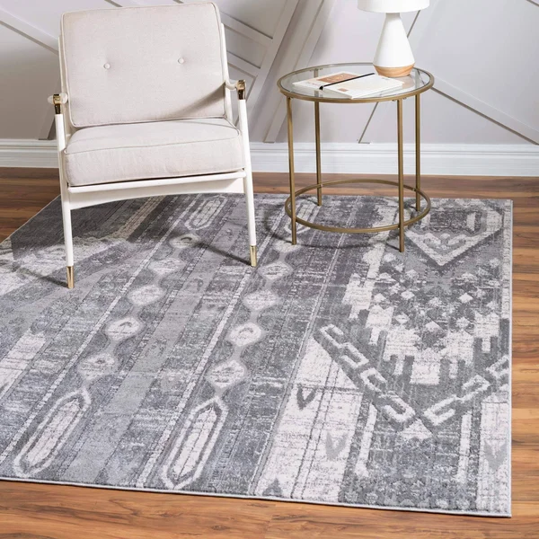 Southwestern Grand Canyon Aztec Area Rug 4 ft Square, Gray