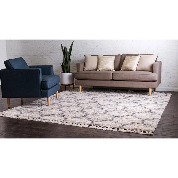 Unique Loom Trellis Hygge Shag Area Rug - 8& 0 x 8& 0 Square - Beige