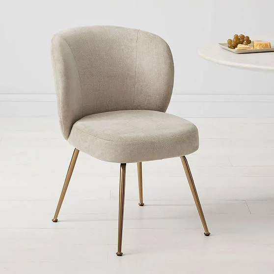 Greer Dining Chair, Performance Coastal Linen, White, Antique Bronze