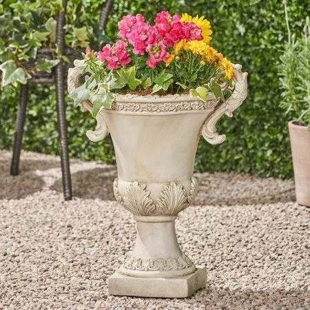 Fleur De Lis Living Giroux Concrete Chalice Urn Planter - White