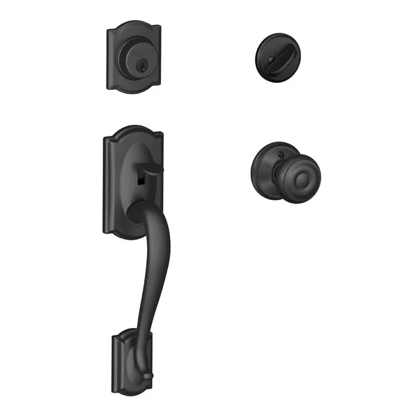 Schlage Lock Company Camelot Single Cylinder Handleset and Georgian Knob - Matte Black (F60 Cam 622 Geo)