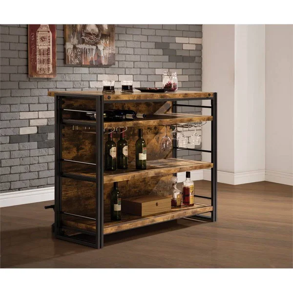 Bowery Hill Industrial Home Bar Unit with Stemware Rack in Antique Nutmeg