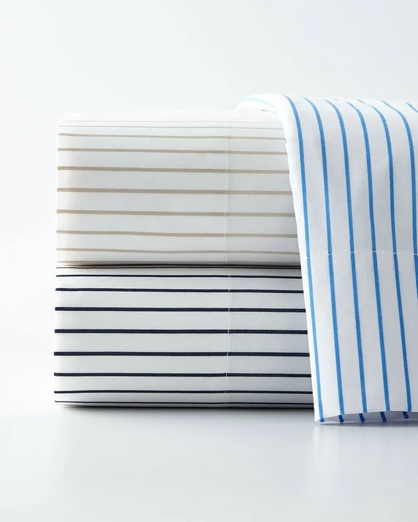 Ralph Lauren Prescott Stripe Flat Sheet, Queen - Summer Blue/White