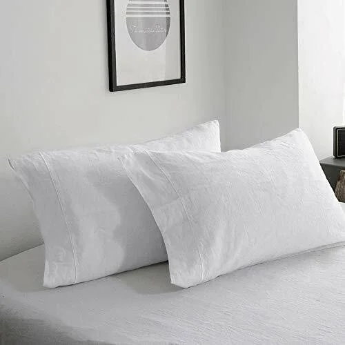 Simpleu0026Opulence 100% Linen Sheet Set Queen Embroidery White (Embroidery White - Queen)
