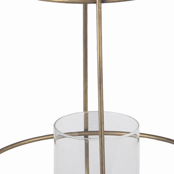 Benjara Bm209961 Cage Type Round Metal Lantern with Top Hook and Stable Base, Large, Gold