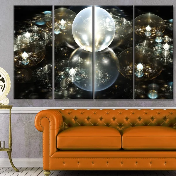 Design Art 'Golden Water Drops on Mirror' Graphic Art Print Multi-Piece Image on Canvas - Size: 60 in. Wide x 28 in. High - 5 Equ