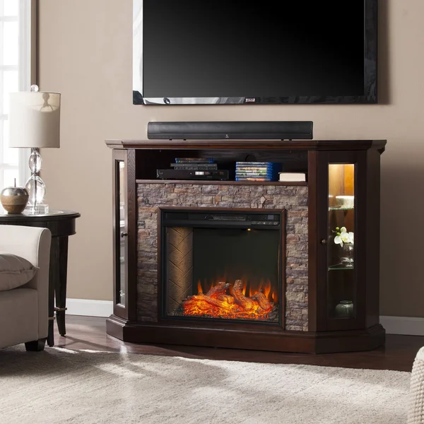 Renstone Corner Convertible Smart Fireplace w/ Storage Espresso