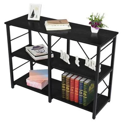 Industrial Sofa Console Table, 3 Tier Horizontal Entry Tables with Open Shelf 17 Stories Color: Black