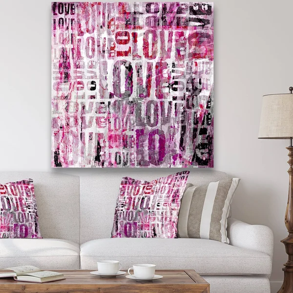Designart 'Grunge Love Square' Cottage Canvas Wall Art - 30 in. Wide x 30 in. High
