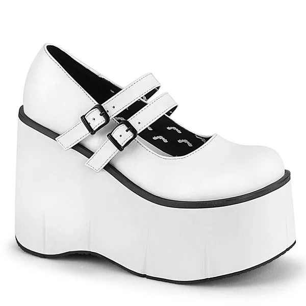 Demonia, Kera-08 Women's Double Strap Goth Platform Shoes White Vegan Leather, 10