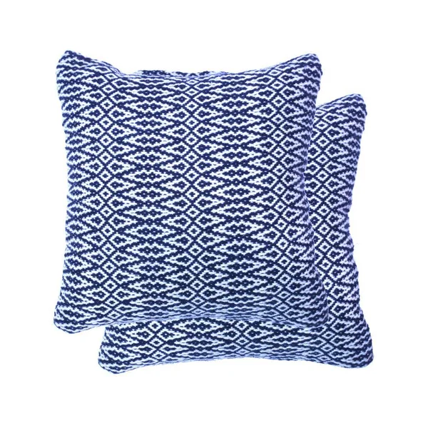 Plantation Patterns 18 in. Square Navy Outdoor Throw Pillow (2-Pack), Blue