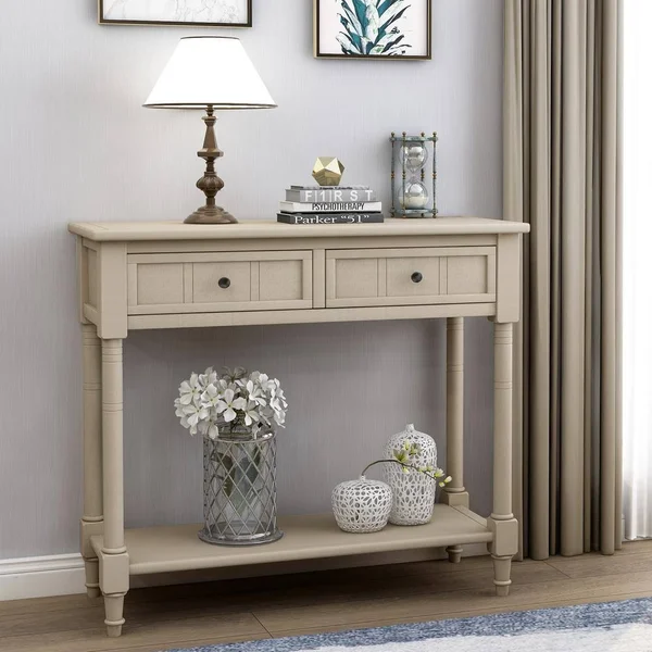 Harper & Bright Designs 36 in. Gray Rectangle Wood Console Table with 2-Drawers, Grey