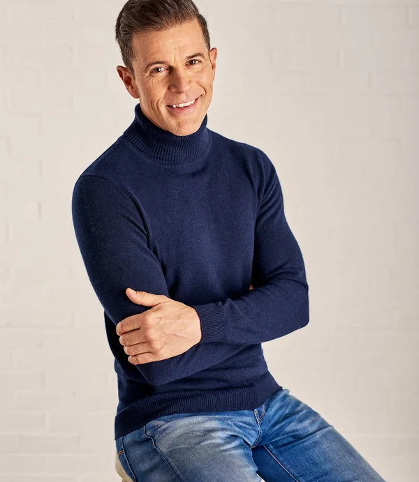 Cashmere and Merino Turtle Neck Sweater Blue