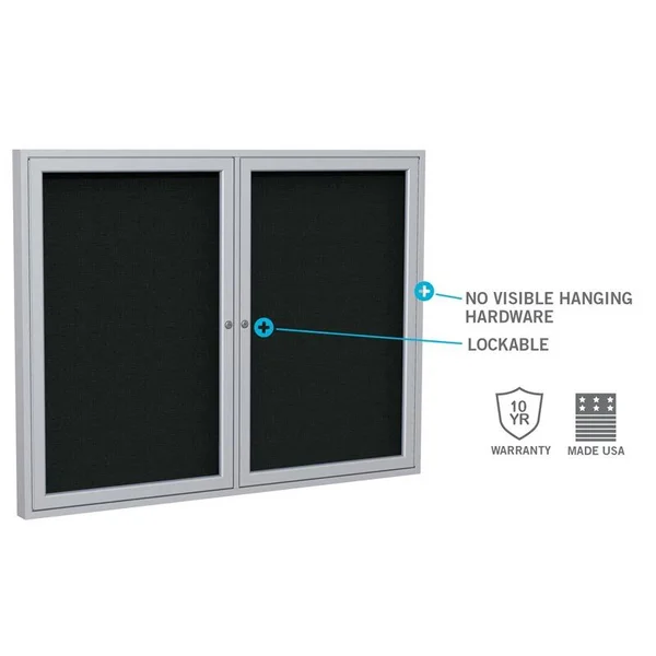 Ghent PA23660B-BG 36 in. x 60 in. 2-Door Satin Aluminum Frame Enclosed Letterboard - Burgundy