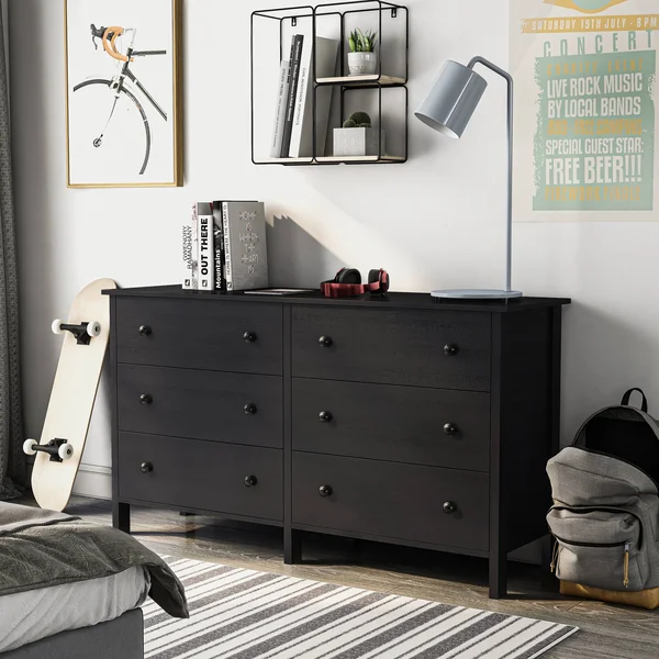 Price Transitional 6-Drawer Neutral Youth Dresser - Black