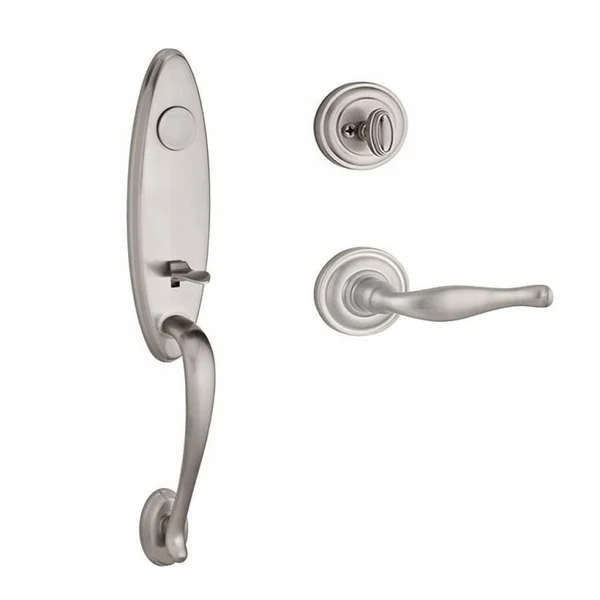 Baldwin Reserve - Chesapeake Handleset with Left Handed Decorative Lever and Traditional Round Rose in Satin Nickel - FD.CHEXDEC