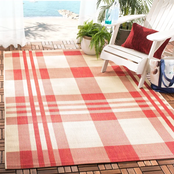 Safavieh CY6201-238-810 8 x 10 ft. Courtyard Rectangle Area Rug - Red & Bone