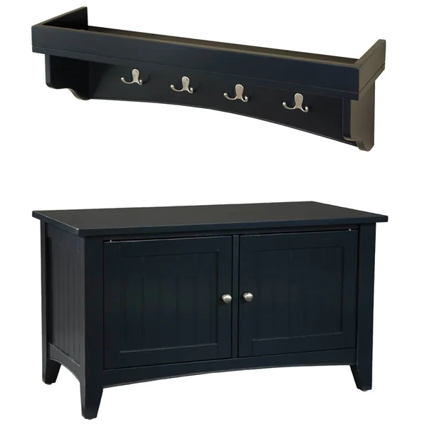 Alaterre Shaker Cottage Tray Shelf Coat Hooks with Cabinet Bench