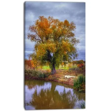 Design Art 'Willow Near Pond' Photographic Print on Wrapped Canvas, Green
