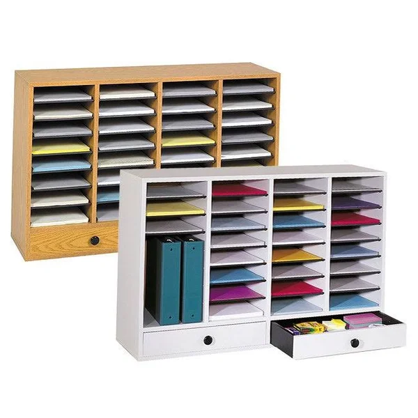 Safco Wood Adjustable Literature Organizer - 32 Compartment W. Drawer