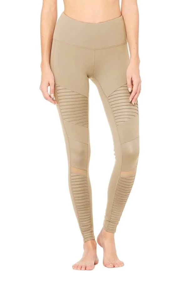 Alo Yoga High Waist Moto Yoga Leggings - Gravel/Gravel Glossy - Xs
