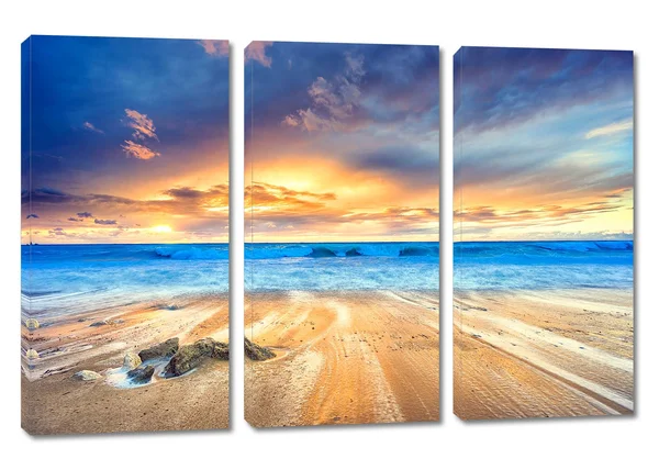 36 x 24 - Gorgeous Beach Sunset Canvas Print Wall Art. 3 Panel Split, Triptych Decoration for Home or Office
