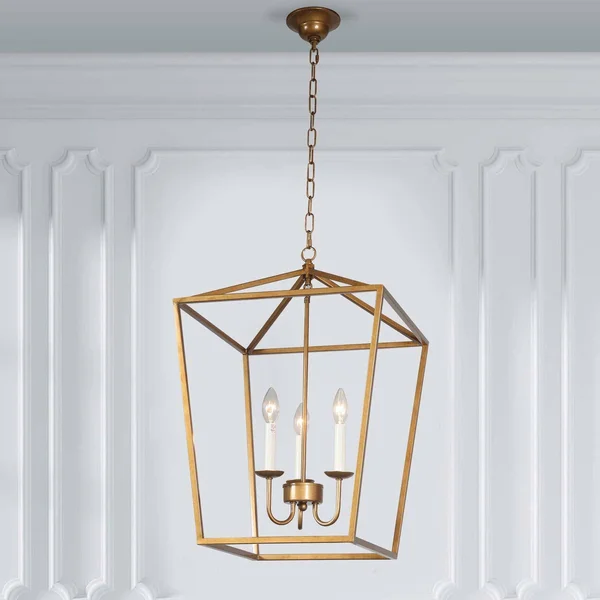 Foyer Lantern Pendant Light Fixture - DST Antique Brass Iron Cage Chandelier Indu 568646