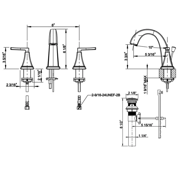 Ultra Faucets Lotto Collection Two-Handle Widespread Lavatory Faucet - Brushed Nickel UF57103