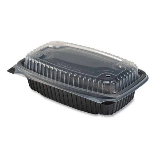 Anchor Packaging 4699931 Culinary Lites Microwavable 3-Compartment Container - 20 oz/5 oz/ 5 oz, 9 x 9 x 3.01, Clear/Black, 100/C